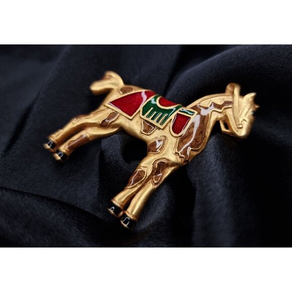 Vintage 1994 Museum Of American Folk Art Horse Brooch Pin Gold-Tone - Picture 3 of 5